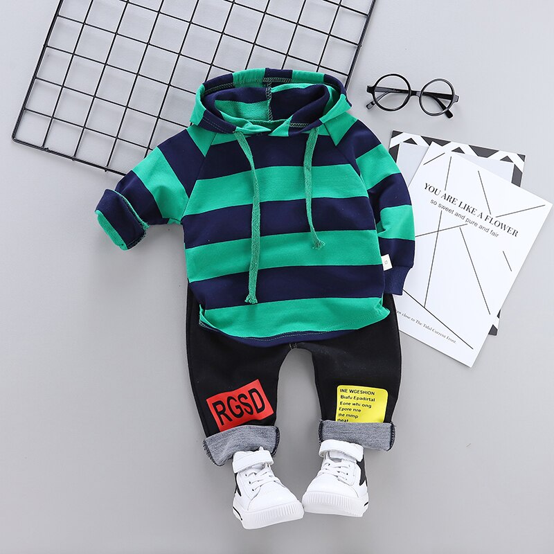 BHYdatiaoGreen / 12M - 2019 Spring Infant Clothing Sets Baby Boys Girl Clothes Suit Sports Striped Hooded Sweater Pants 2pcs Children Toddler Tracksuit