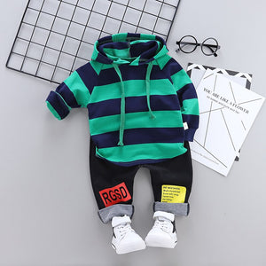 BHYdatiaoGreen / 12M - 2019 Spring Infant Clothing Sets Baby Boys Girl Clothes Suit Sports Striped Hooded Sweater Pants 2pcs Children Toddler Tracksuit