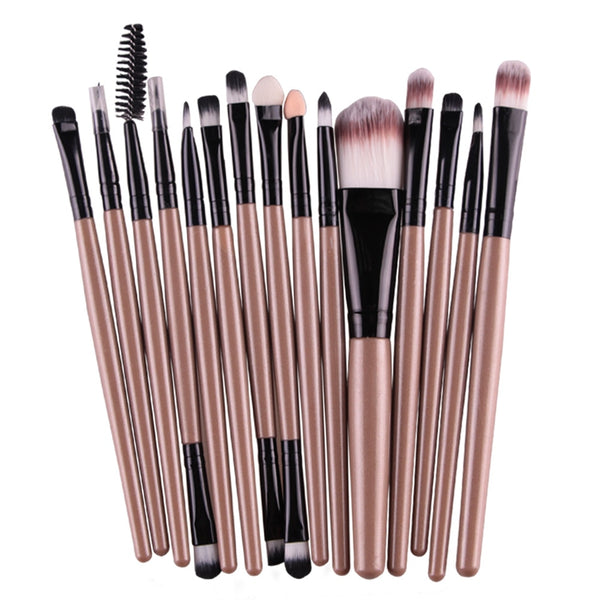 JH - MAANGE Pro 15Pcs Makeup Brushes Set Eye Shadow Foundation Powder Eyeliner Eyelash Lip Make Up Brush Cosmetic Beauty Tool Kit Hot