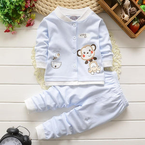 blue / 18M - Autumn Winter Clothes Suit for Baby Girls Boys Kids Pajamas underwear sleepwear Cartoon Fall Children Cardigan Clothing Sets 3T