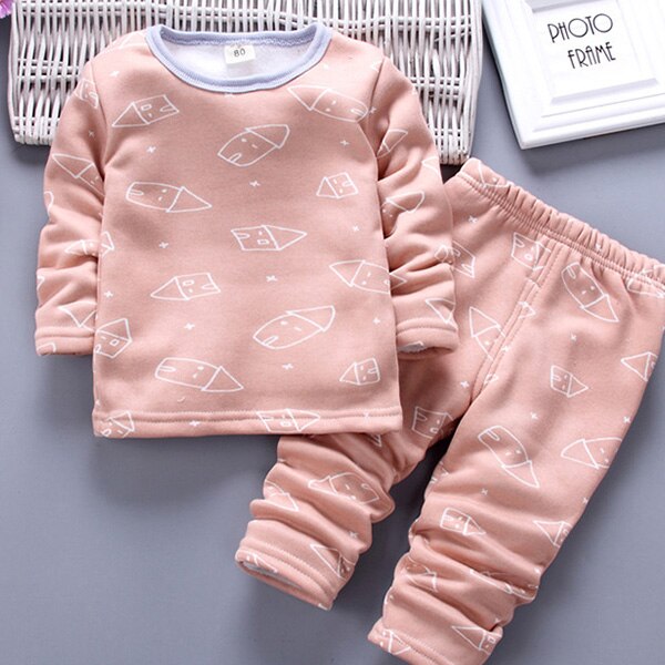 brown house / 12M - Children Clothing 2018 New Autumn Winter Girls Boys Plush underwear warm Christmas Outfit Kids Clothes Sets Child Pajamas Sets