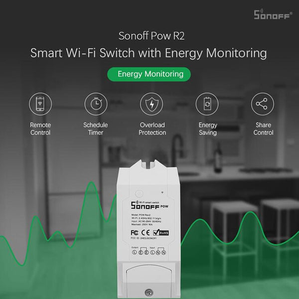 [variant_title] - Sonoff Pow R2, 16A Power Energy Meter Monitor Wireless WiFi Switch with Timing Sharing Function Remote Control Smart Home Module