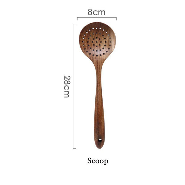 05 - Thailand teak Natural Wood Craft Tableware Spoon Ladle Long Rice Soup Skimmer Cooking Spoons Scoop Handmade Kitchen Tool Set