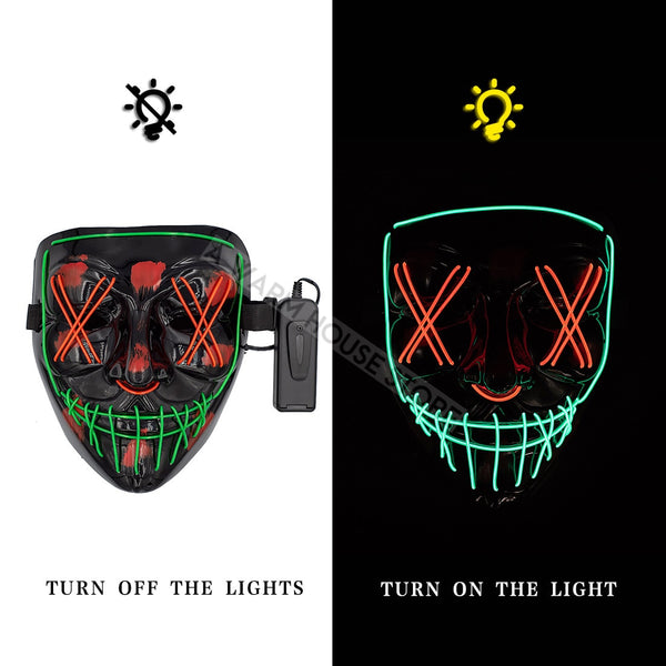 green and red - Led Mask Halloween Party Masque Masquerade Masks Neon Maske Light Glow In The Dark Mascara Horror Maska Glowing Masker Purge