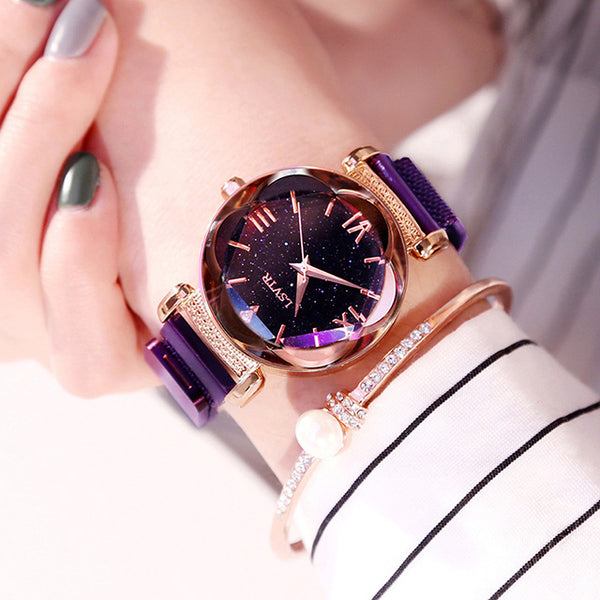 Purple - Luxury Women Watches Fashion Elegant Magnet Buckle Vibrato Purple Ladies Wristwatch 2019 New Starry Sky Roman Numeral Gift Clock
