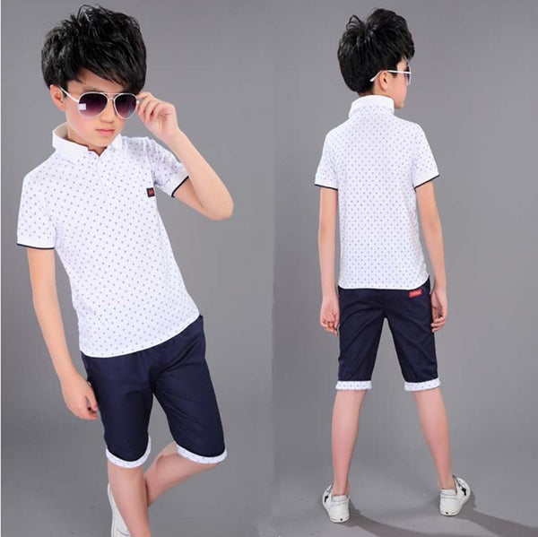 white / 10 - Boys Clothing Set For Summer Fashion Casual Sports Short Sleeve Cotton Children Clothes Sets Color Red / Dark Blue / White