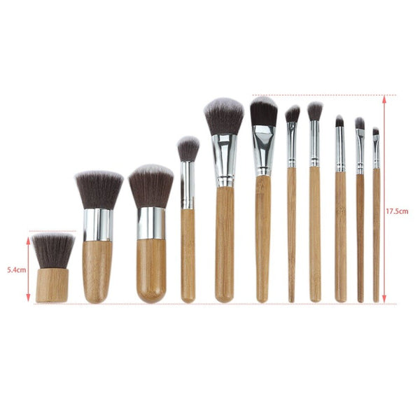 [variant_title] - 11pcs Pro Bamboo Makeup Brushes Set Blending Eyeshadow Foundation Blush Concealer Brush Facial Beauty Tool