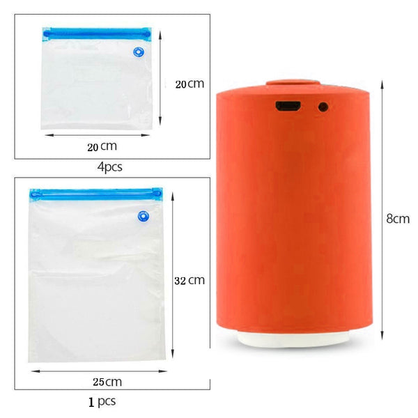 Red - Mini Portable USB Rechargeable Automatic Vacuum Sealer Pump Machine With 5 Vacuum Bag Blue Orange Black