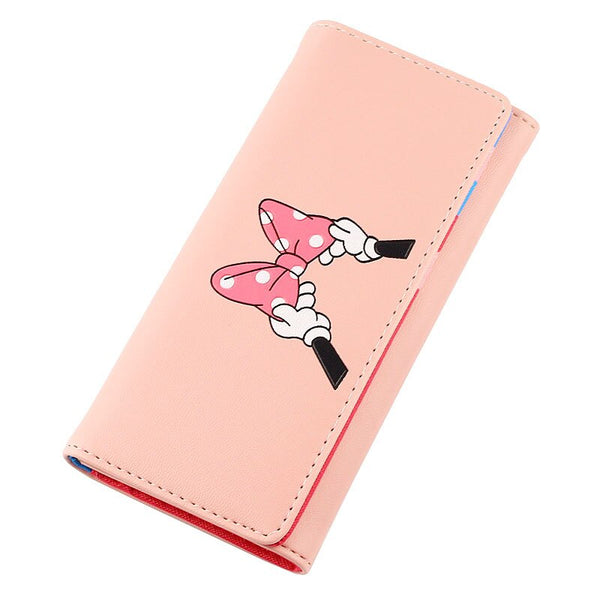pink - BOTUSI Mickey Bow Lady Purses Handbags Brand Design Women Wallets PU Leather Money Coin Purse Cards ID Holder Cartoon Printing