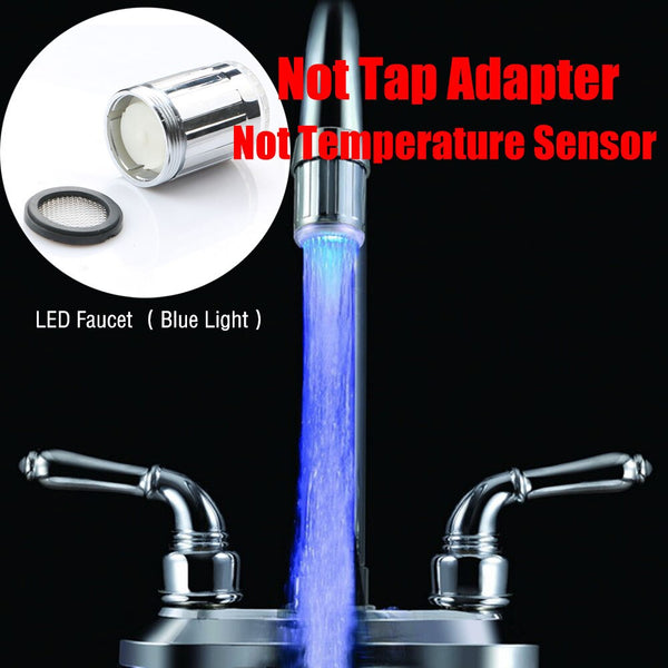 blue no adapter - Luminous Glow Light-up LED Water Faucet Shower Tap Water Nozzle Head Light Bathroom Kitchen Faucets Blue 3Color 7 Colors