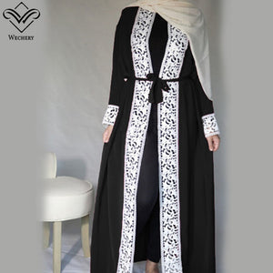 Black / L - Wechery Elegant Open Abaya Womens Lace Smooth Dress Plus Size Loose Dress Adult Muslim Kaftan Jilbab Garments