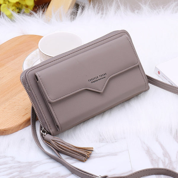 Gray - Phone Bag Women Wallets Leather Shoulder Bag Long Culutch Fashion Large Capacity Card Holder Female Zipper Wallet Slim Purse
