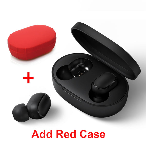 Add red case - Xiaomi Redmi Airdots TWS Bluetooth Earphone Stereo bass BT 5.0 Eeadphones With Mic Handsfree Earbuds AI Control