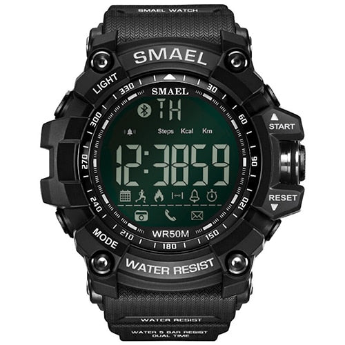 Black White - 50Meters Swim Dress Sport Watches Smael Brand Army Green Style  Bluetooth Link Smart Watches Men Digital Sport Male Clock 1617B