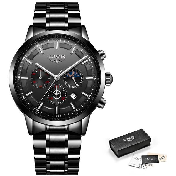 All Black - Relojes 2018 Watch Men LIGE Fashion Sport Quartz Clock Mens Watches Top Brand Luxury Business Waterproof Watch Relogio Masculino