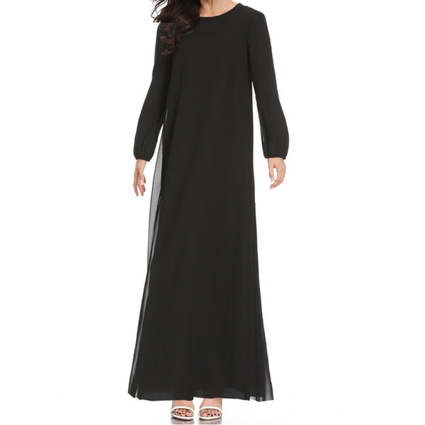 Black / L - Women Islamic Muslim Abaya Maxi Dress Long Sleeve Muslim Maxi Dress Trumpet Sleeve Abaya Long Robe Gowns Tunic Belt  Z416