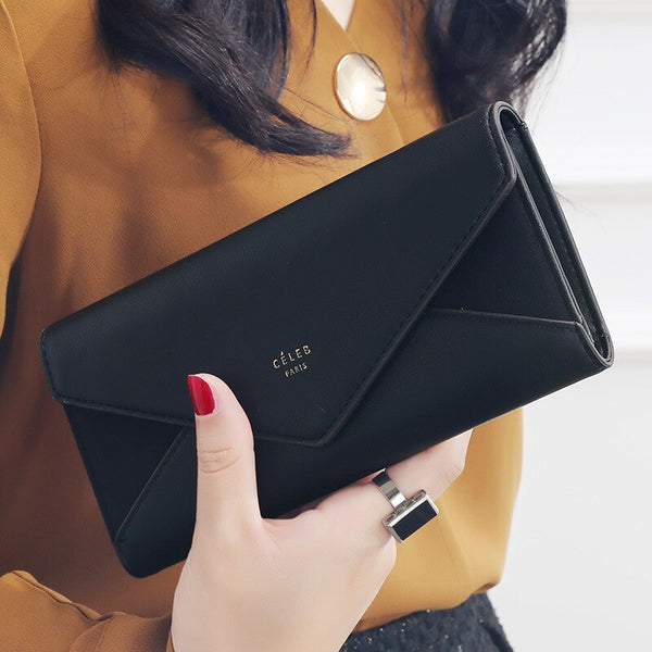 Black - New Style Envelope Designer Clutch Wallets For Women Hasp Pocket To Coin Card Holder Female Purses Long Wallet Ladies
