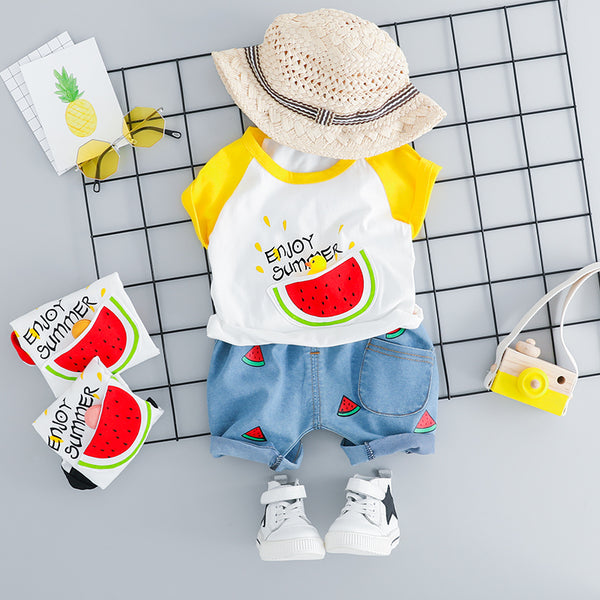 [variant_title] - HYLKIDHUOSE 2019 Summer Infant Clothes Suits Baby Girls Boys Clothing Sets Watermelon T Shirt Shorts Kids Children Costume