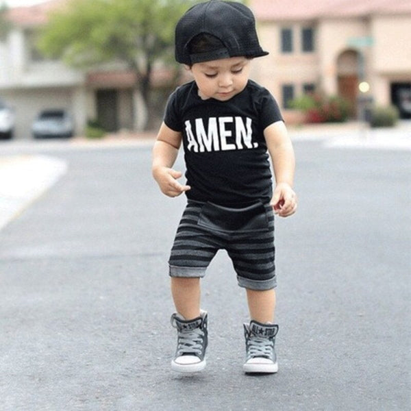 [variant_title] - Toddler Baby Kids Boys Summer Clothes Tops T-shirt Pants Outfits Set Size 2T-6T Free shipping