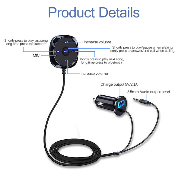 [variant_title] - Onever Handsfree Bluetooth Car Kit MP3 Player 3.5mm AUX Audio A2DP Music Receiver Adapter Support IOS Siri with Magnetic Base