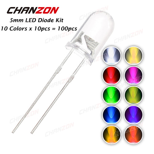 10colors x 10pcs Mix - 100pcs 5mm LED Diode 5 mm Assorted Kit Clear Warm White Green Red Blue UV Yellow Orange Pink DIY Light Emitting Diode Set 20mA