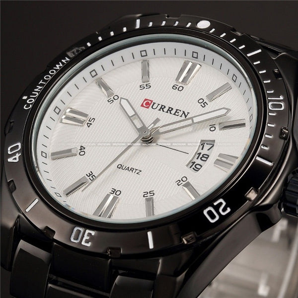 black white - Mens Watches Top Luxury Brand CURREN 2018 Men Full Steel Watches Quartz Watch Analog Waterproof Sports Army Military WristWatch