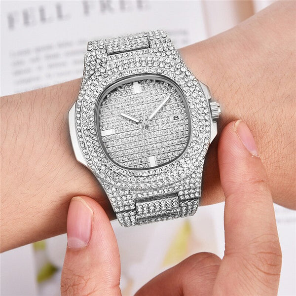[variant_title] - Men Watch Sliver Rose Gold Mens Watches Top Brand Luxury Diamond Stainless Steel Quartz Wristwatch Dress Business Date Clock 45