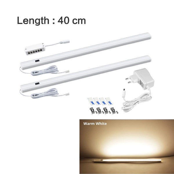 Warm 40cm x 2Pcs - Kitchen Cabinet Accessories LED Lights Hand Sweep Switch Led Lamp with EU Plug 5W/6W/7W Wardrobe Closet Night Lamp Home Lighting