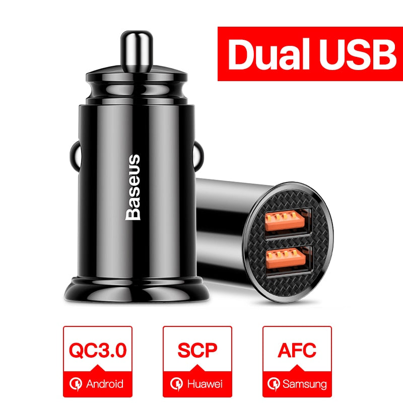 Dual USB Black - Baseus Quick Charge 4.0 3.0 USB Car Charger For iPhone 11 Pro Max Xiaomi Huawei P30 QC4.0 QC3.0 QC 5A Fast PD Car Phone Charger