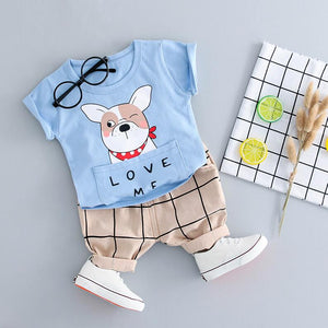 Sky blue / 12M - HYLKIDHUOSE Summer Baby Boys Clothing Sets Cotton Dog T Shirt Gird Shorts Infant Clothes Casual Sports Child Kids Clothes Sets