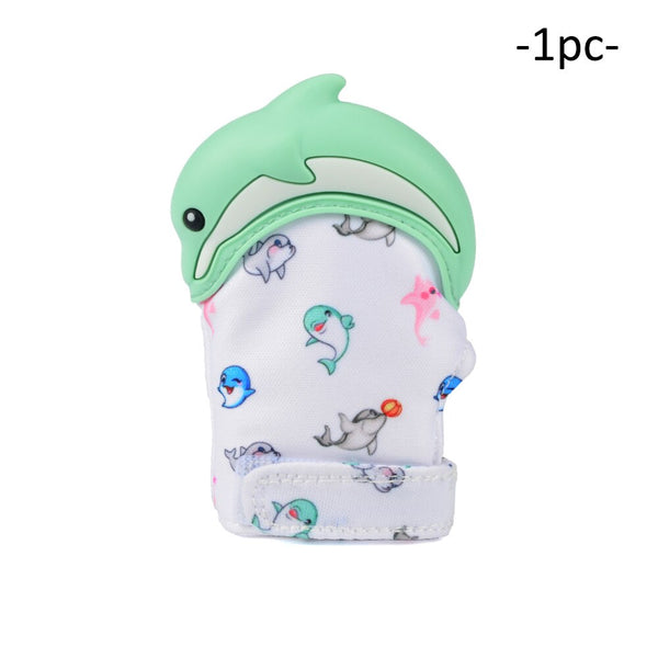 3 - LOFCA 1PC Dolphin Panda baby teething Glove Pacifier Glove Teether  Mitten Wrapper Sound Teething Chewable bead Newborn Toddler