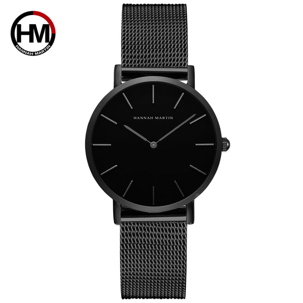 [variant_title] - Japan Quartz Movement High Quality 36mm hannah Martin Women Stainless Steel Mesh Rose Gold Waterproof Ladies Watch Dropshipping
