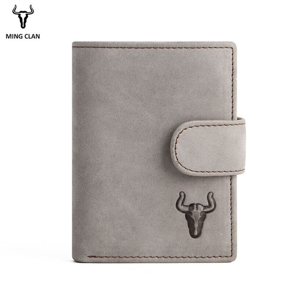 Cream - Mingclan Men Wallet Crazy Horse Original Leather Male Wallets Rfid Blocking Coin Purse Flip ID Credit Card Holder Hidden Pocket