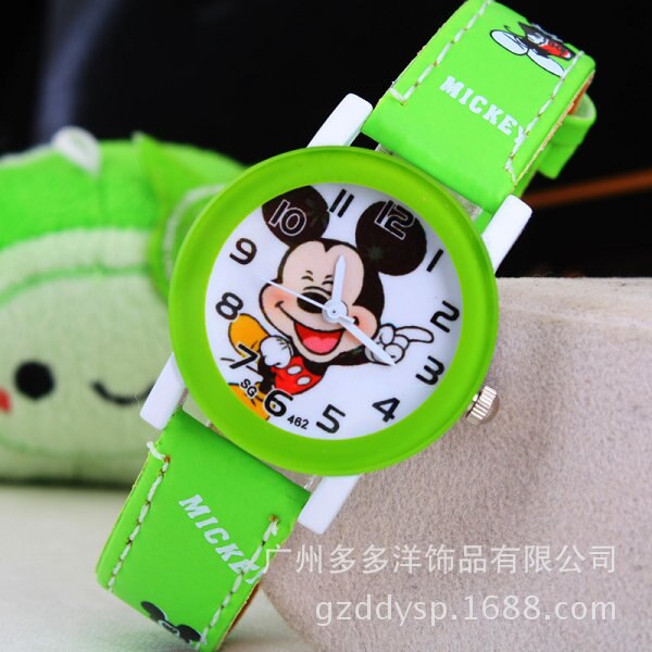 Green - New 2016 fashion cool mickey cartoon watch for children girls Leather digital watches for kids boys Christmas gift wristwatch