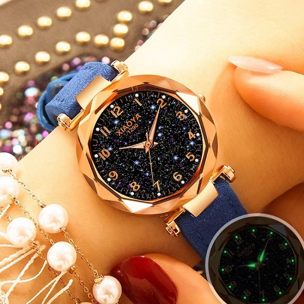 blue - relojes mujer 2019 Luxury Brand xiaoya Women Watches Personality Romantic Starry Sky Wrist Watch Rhinestone Design Ladies Clock