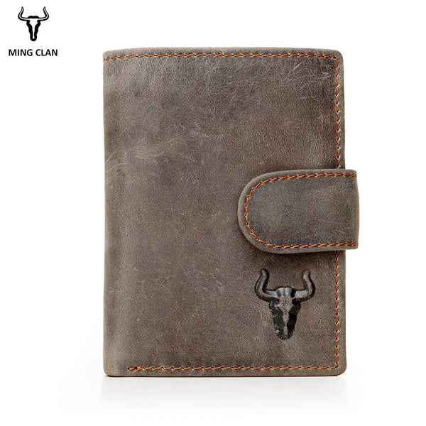 Grey - Mingclan Men Wallet Crazy Horse Original Leather Male Wallets Rfid Blocking Coin Purse Flip ID Credit Card Holder Hidden Pocket