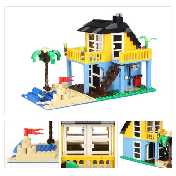 [variant_title] - City Architecture Villa Cottage Model Beach Hut Modular Home House Village Building Blocks Compatible Legoingly Friends Toy Gift