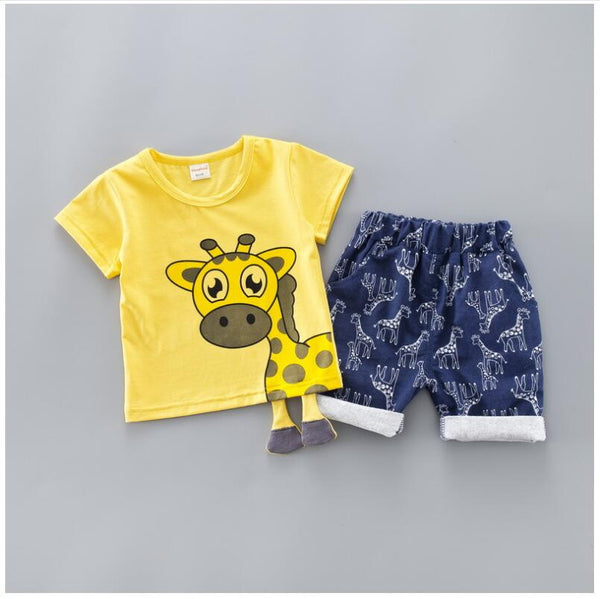 [variant_title] - 2019 Summer New Baby Boy Girls Clothing Sets Infant Toddler Clothes Suits Giraffe T Shirt  Shorts Kids Children Clothes Suits