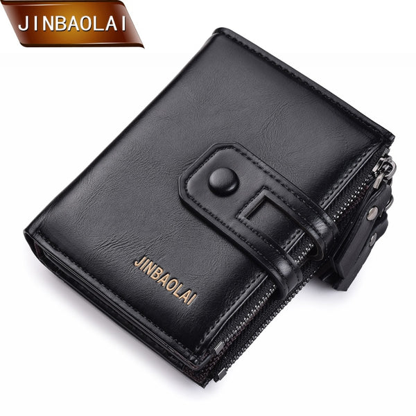 [variant_title] - JINBAOLA Men Wallet Brand Wallet Double Zipper&Hasp Design Small Wallet  Male High Quality Short Card Holder Coin Purse Carteira
