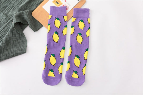 Women Socks Funny Cute Cartoon Fruits Banana Avocado Lemon Egg Cookie Donuts Food Happy Japanese Harajuku skateboard  Socks