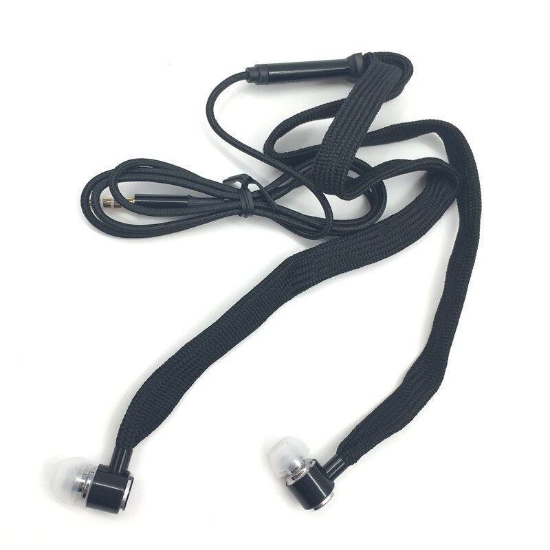 Black - Shoelace Earphones Super Bass Headphones Metal Headset Stereo Earbuds Running Earpieces Sport Handsfree With Mic fone de ouvido