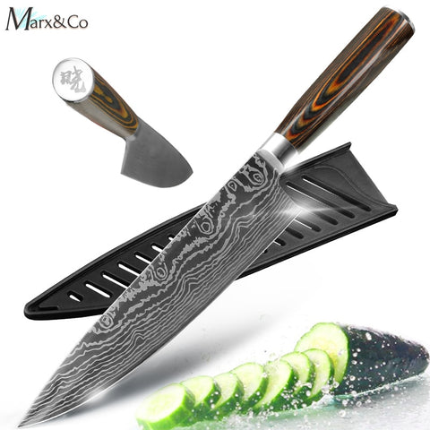 [variant_title] - Kitchen knife Chef Knives 8 inch Japanese 7CR17 440C High Carbon Stainless Steel Sanding Laser Pattern Vegetable Santoku Knife