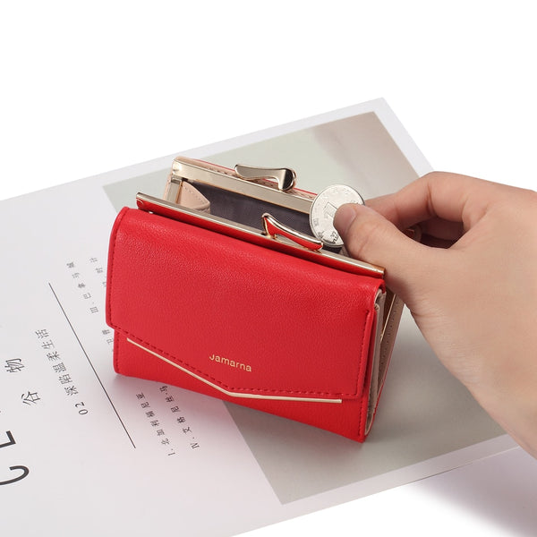 [variant_title] - Jamarna Wallet Female PU Leather Women Wallets Hasp Coin Purse Wallet Female Vintage Fashion Women Wallet Small Card Holder Red