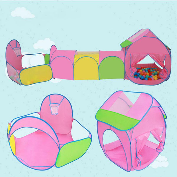 Pink - 3-in-1 Baby Tent For Kids Foldable Toy Children Plastic House Game Tunnel Folding Shot Marine Ball Pool Toy For Children