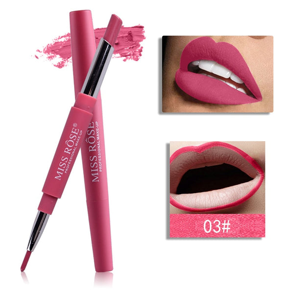 03 - 14 Color Double-end Lip Makeup Lipstick Pencil Waterproof Long Lasting Tint Sexy Red Lip Stick Beauty Matte Liner Pen Lipstick