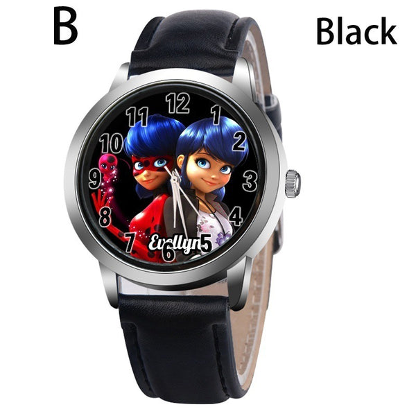 B-BLACK - New arrive Miraculous Ladybug Watches Children Kids gift Watch Casual Quartz Wristwatch fashion leather watch Relogio Relojes
