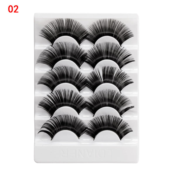 51-2 / 13mm - 5 Pairs 2 Styles 3D Faux Mink Hair Soft False Eyelashes Fluffy Wispy Thick Lashes Handmade Soft Eye Makeup Extension Tools