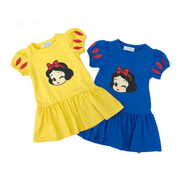 [variant_title] - Summer baby girls dress cartoon character pattern printed cotton yellow blue color kids girls dresses