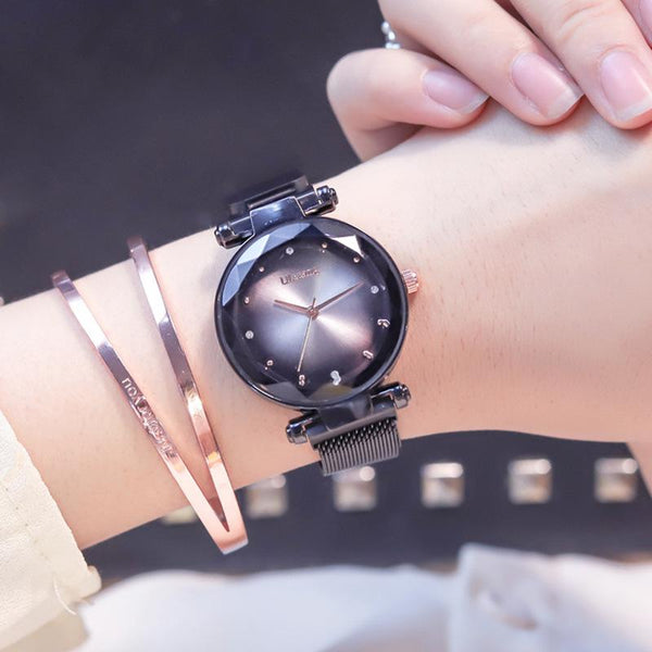 Black - Exquisite Magnet Magnetic Force Unique Creative Band Women Luxury Quartz Watches Ladies Dress Wristwatches Watch NO Box&Bracelet