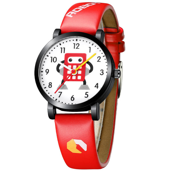 red - KDM Fashion Cartoon Robot Watches For Kids Children Waterproof Leather Straps Sport Wristwatch Quartz Watch Boy Girl Cute Clock